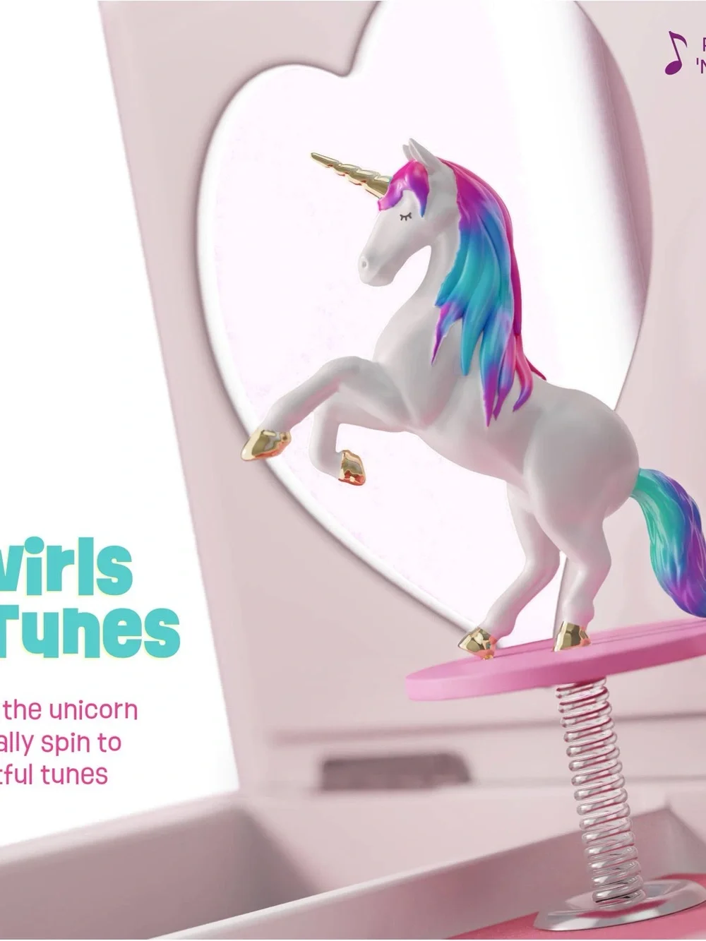 NIB Unicorn Musical Jewelry Box Kids 3 Drawer Chest Spinning Unicorn & Mirrors